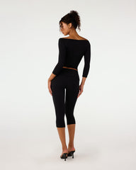 Foldover Jersey Capri Leggings | Black