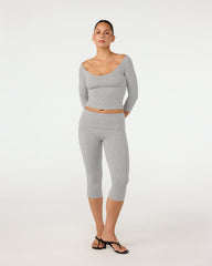 Foldover Jersey Capri Leggings | Grey Marle