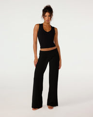 Foldover Jersey Straight Leg Pants | Black