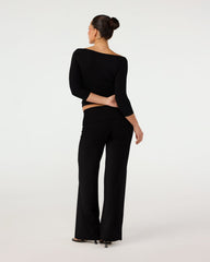 Foldover Jersey Straight Leg Pants | Black