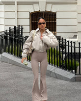 Cropped Oversized Bomber Jacket | Fawn