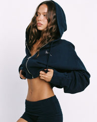 Cropped Zip Hoodie | Deep Navy