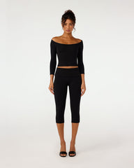 Foldover Jersey Capri Leggings | Black