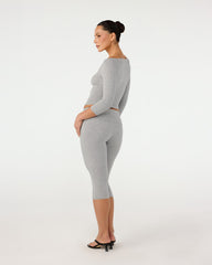 Foldover Jersey Capri Leggings | Grey Marle