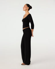 Foldover Jersey Straight Leg Pants | Black