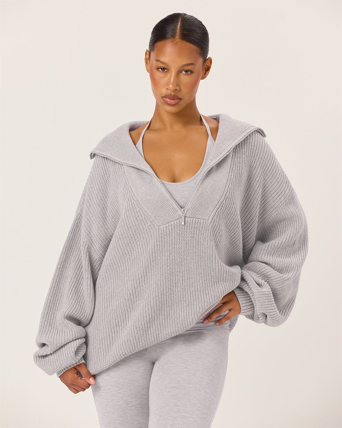 Oversized Knit Sweater | Grey Marle