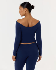 Off Shoulder Wrap Top | Navy