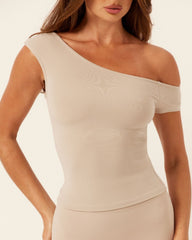 One Shoulder Capped Sleeve Top | Fawn