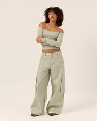 Wide Leg Cargo Pants | Sage