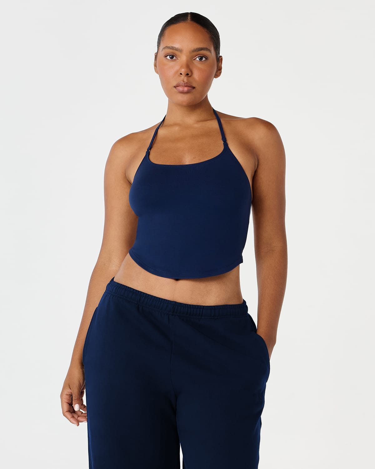 Open Back Halter Top | Navy